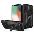 thumbnail image 1 of JTCASES for iPhone X/XS Case, Slide Camera Window + Card Slot + Rotating Ring Bracket TPU Soft Shell & PC Backplane Car Mount Hybird Heavy Duty Shockproof Shell, Black, 1 of 11