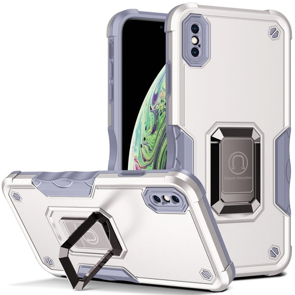 JTCASES for iPhone X/XS Case, Support Magnetic Car Mount Adjustable Bracket Non-slipping 2-Layer Shockproof Drop Resistant Heavy Duty Protective Slim Shell, White