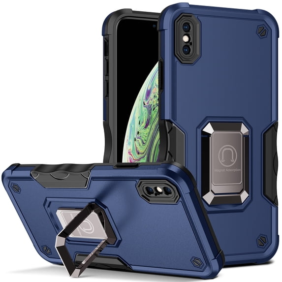 JTCASES for iPhone X/XS Case, Support Magnetic Car Mount Adjustable Bracket Non-slipping 2-Layer Shockproof Drop Resistant Heavy Duty Protective Slim Shell, Blue