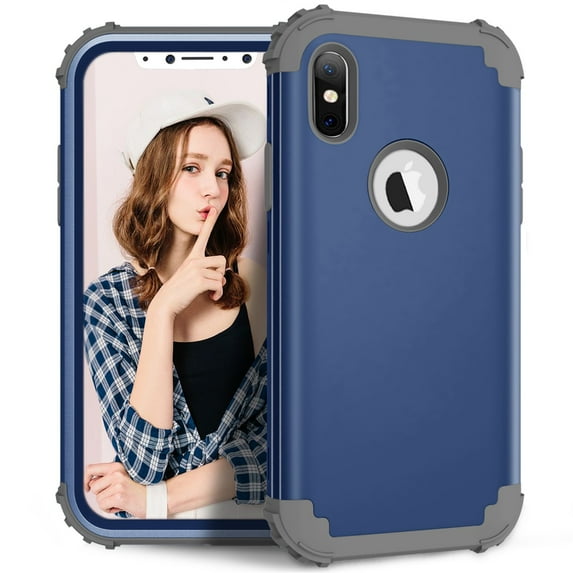 JTCASES for iPhone X/iPhone XS Case, Drop Resistant Corners, Wireless Charging, Heavy Duty Shockproof Hybrid Hard PC Bumper, Camera Protection, Skin-feel Anti-scratch Tough Cover, Darkblue