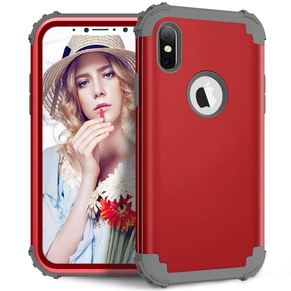 JTCASES for iPhone X/iPhone XS Case, Drop Resistant Corners, Wireless Charging, Heavy Duty Shockproof Hybrid Hard PC Bumper, Camera Protection, Skin-feel Anti-scratch Tough Cover, Red