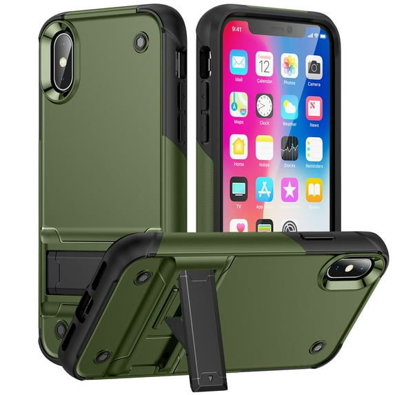 JTCASES for iPhone XR Case, Foldable Kickstand Heavy Duty Protective Rugged Hybird Anti-slip Shockproof/Drop Resistant PC TPU Shell for iPhone XR, Armygreen