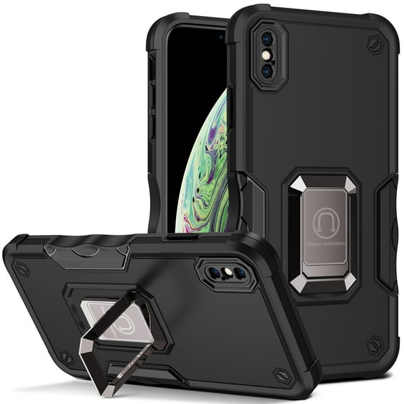 JTCASES for iPhone XR Case, Support Magnetic Car Mount Adjustable Bracket Non-slipping 2-Layer Shockproof Drop Resistant Heavy Duty Protective Slim Shell, Black