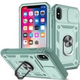 thumbnail image 1 of JTCASES for iPhone Xs Max Case, Sliding Camera Cover+ Rotating Ring Kickstand + Magnetic Car Mount + Inside Card Holder, Bracket Shockproof Frame Anti-drop PC TPU Heavy Duty Protection, Green, 1 of 11