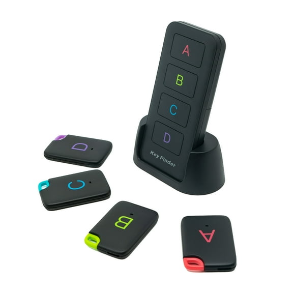 JTD Wireless RF Key Finder Item Locator, 1 Transmitter (w/ Base support) and 4 Receivers