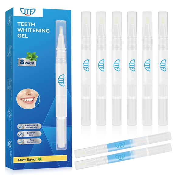 JTF Teeth Whitening Pen Gel Kit: 35% Carbamide Peroxide Gel for Stain Removal - No Sensitivity with 2 Remineralizing Pens for a Brighter Whiter Smile Mint, 8 Pack
