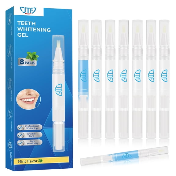 JTF Teeth Whitening Pen Gel Kit: 35% Carbamide Peroxide Gel for Stain Removal - No Sensitivity with 2 Remineralizing Pens for a Brighter Whiter Smile Mint, 8 Pack