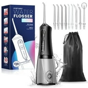 JTF Cordless Water Flosser Dental Teeth Cleaner with 9 Jet Tips, DIY Mode 300ML Tank IPX7 Waterproof Portable Rechargeable Water Pick Dental Oral Irrigator for Home and Travel, Black