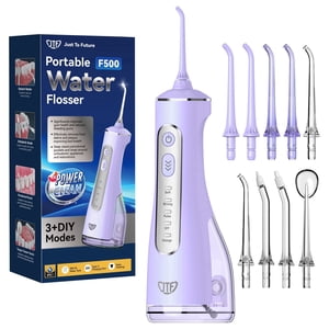 JTF Irrigador Dental Inalámbrico para Dientes: 3 Modos y 10 Niveles de Presión DIY, Irrigador Oral Portátil para Brackets y Encías Sensibles con 9 Puntas y Tanque de 300ml, Limpiador Dental Eléctrico Recargable para Hogar y Viajes