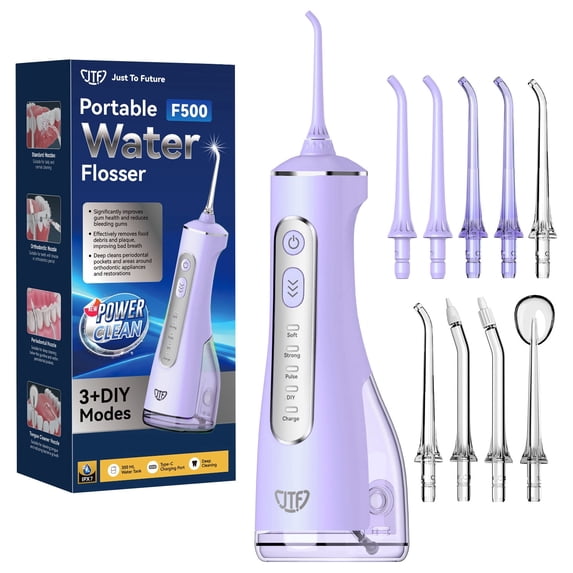 JTF Cordless Water Flosser for Teeth: 3 Modes & 10 DIY Pressure Levels Portable Oral Irrigator for Braces & Sensitive Gums with 9 Tips & 300ML Tank, Rechargeable Electric Dental Pick for Home Travel