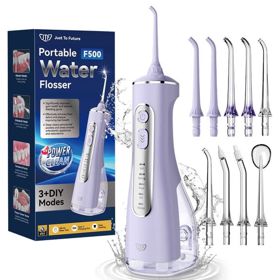 JTF Cordless Water Flosser for Teeth: 3 Modes & 10 DIY Pressure Levels Portable Oral Irrigator for Braces & Sensitive Gums with 9 Tips & 300ML Tank, Rechargeable Electric Dental Pick for Home Travel