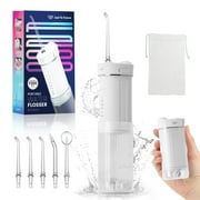 JTF Mini Cordless Water Flosser for Teeth with 5 Jet Tips and Travel Bag, 3+DIY Modes 230ML Telescopic Tank Portable Rechargeable Water Pick Dental Oral Irrigator, White
