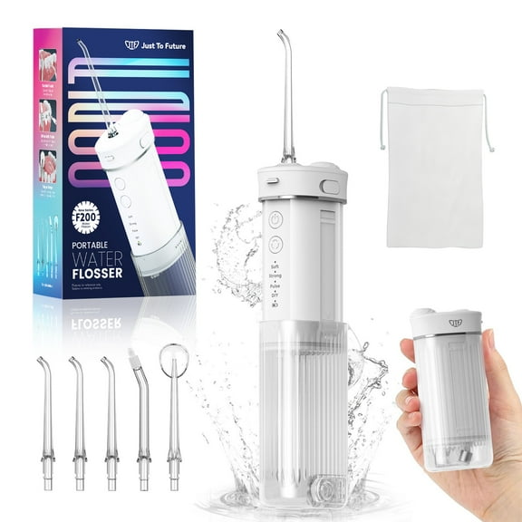 JTF Mini Cordless Water Flosser for Teeth with 5 Jet Tips and Travel Bag, 3 DIY Modes 230ML Telescopic Tank Portable Rechargeable Water Flosser Dental Oral Irrigator, White