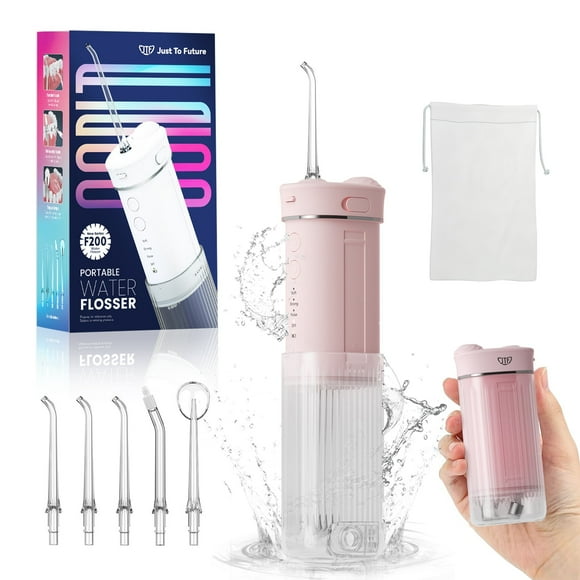 JTF Mini Cordless Water Flosser for Teeth with 5 Jet Tips and Travel Bag, 3+DIY Modes 230ML Telescopic Tank Portable Rechargeable Water Pick Dental Oral Irrigator, Pink