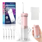 JTF Cordless Travel Water Flosser for Teeth with 5 Jet Tips and Storage Bag, Portable 3+DIY 8 Pressure Levels Modes 230ML Larger-Capacity Tank Rechargeable Mini Dental Electric Teeth Pick, Pink