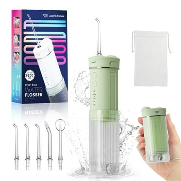 JTF Mini Cordless Water Flosser for Teeth with 5 Jet Tips and Travel Bag, 3+DIY Modes 230ML Telescopic Tank Portable Rechargeable Water Pick Dental Oral Irrigator, Green