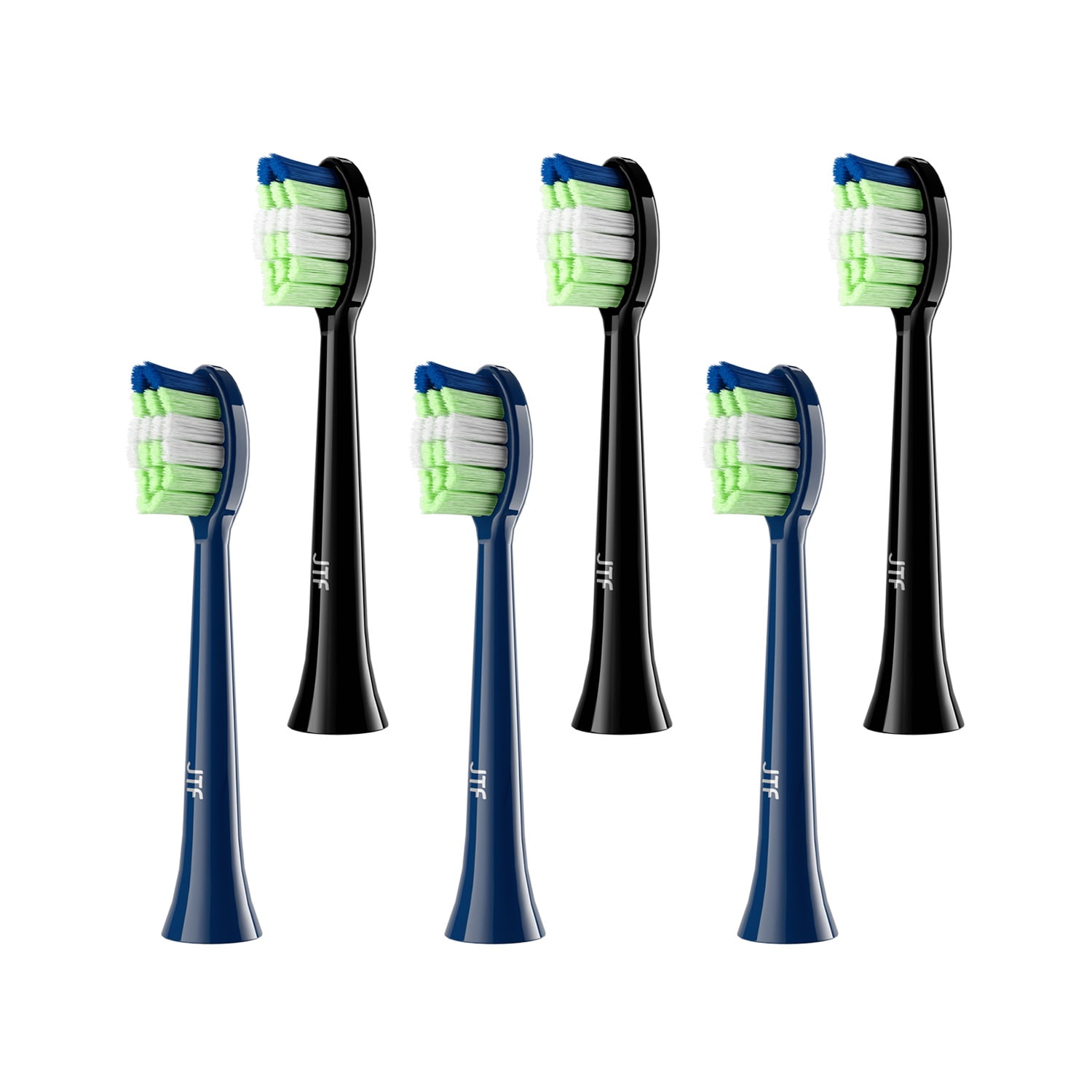 JTF P200 Sonic Smart Toothbrush Genuine Standard Brush Heads, 3 Black & 3 Blue