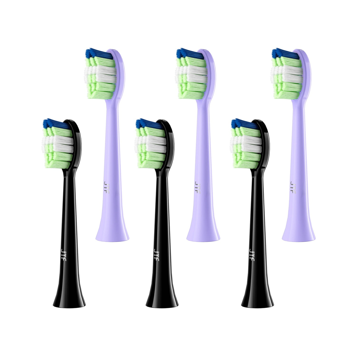 JTF P200 Sonic Smart Toothbrush Genuine Standard Brush Heads, 3 Black & 3 Purple