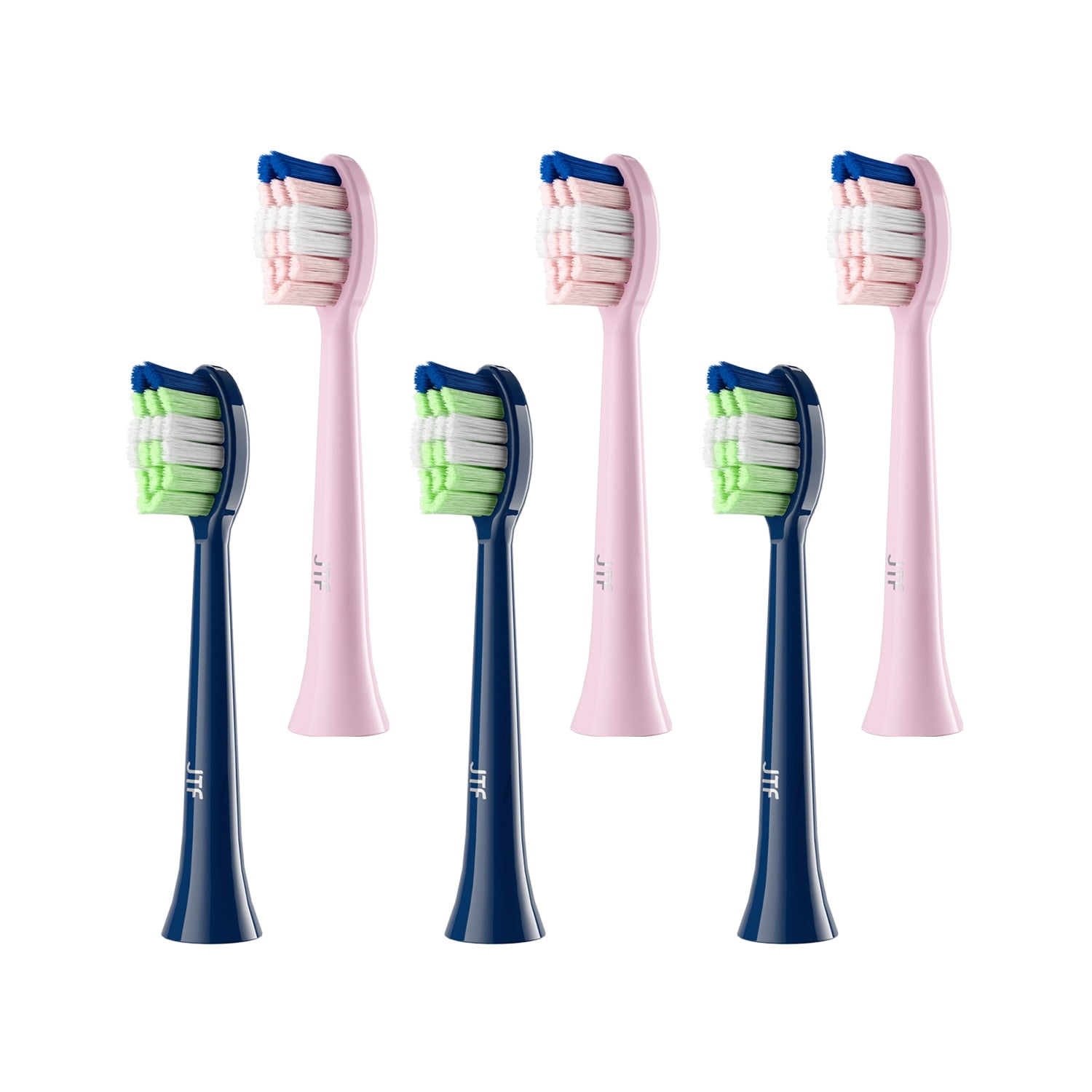 JTF P200 Sonic Smart Toothbrush Genuine Standard Brush Heads, 3 Pink & 3 Blue