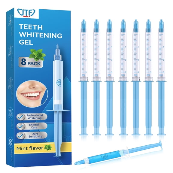 JTF 8-Pack Teeth Whitening Gel Refills Kit, 7 Whitening Gels Containing 35% Carbamide Peroxide and 1 Remineralizing Gel for Stain Removal, Enamel Safe and No Sensitivity, Mint Flavor
