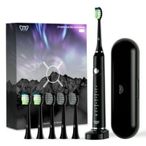 JTF Rechargeable Sonic Electric Toothbrush for Adult, Smart Toothbrush with Travel Case and 6 Brush Heads, Black