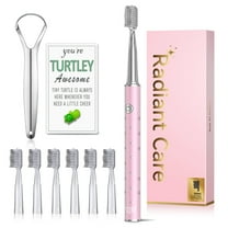 JTF Sonic Electric Toothbrush for Adults with 6 Brush Heads and Tongue Scraper, Radiant Care 3 Modes 45 Days Battery Life Rechargeable Power Toothbrush for Family and Friends & Home Trips, Pink