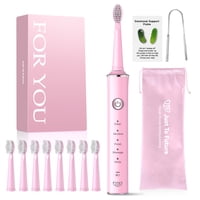 JTF 5 Modes Rechargeable Sonic Electric Toothbrush with 8 Brush Heads (Pink)