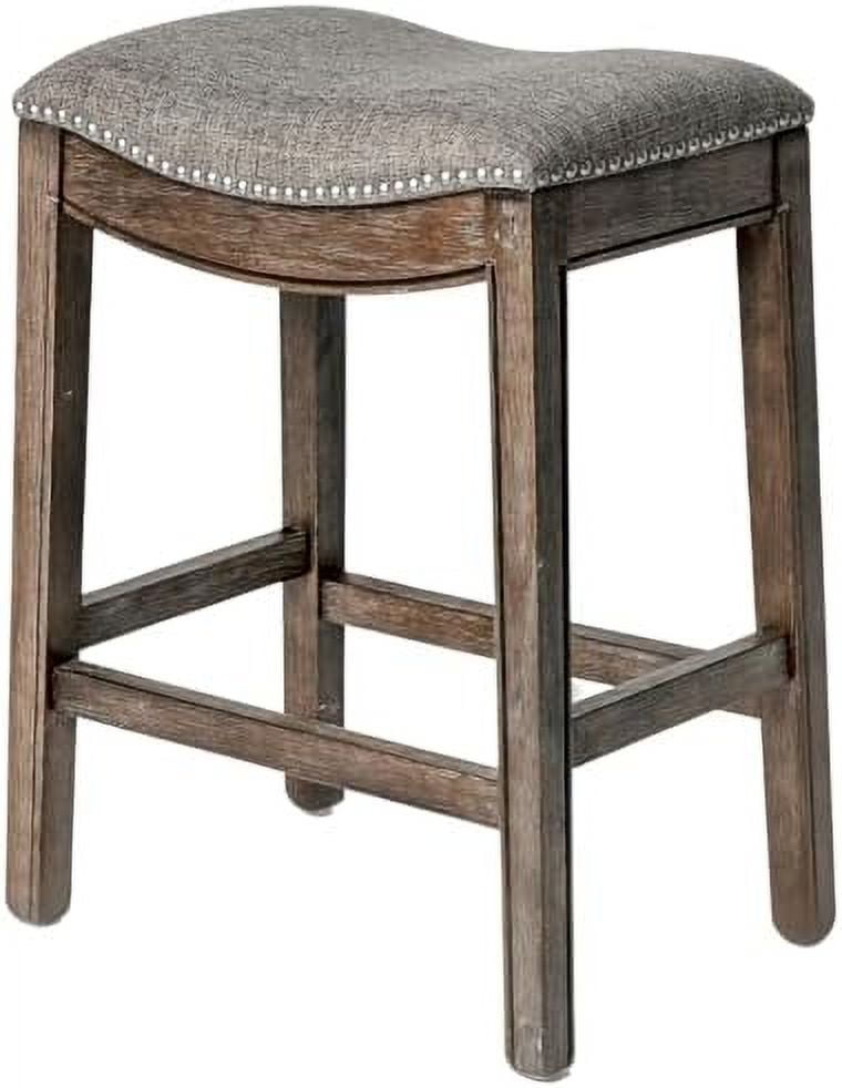 Adrien Gray Wirebrush Backless Saddle Wood Counter Stool