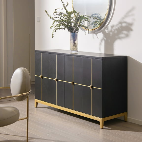JTH LUXE Kingsly 59" Contemporary Glam Credenza, Espresso Black Birchwood & Veneer
