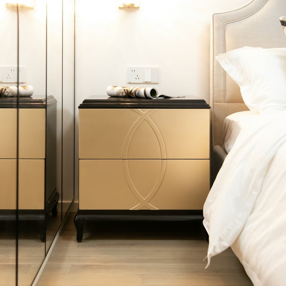 JTH LUXE Verona 23" Wide Contemporary Glam Storage Side Table, Espresso Black & Soft Gold Birchwood & Veneer