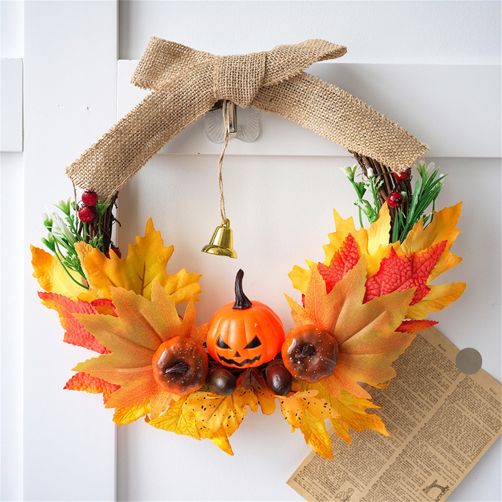 JTHNC Pumpkin Autumn Wreath Hanging At The Front Door Wreath Decoration ...