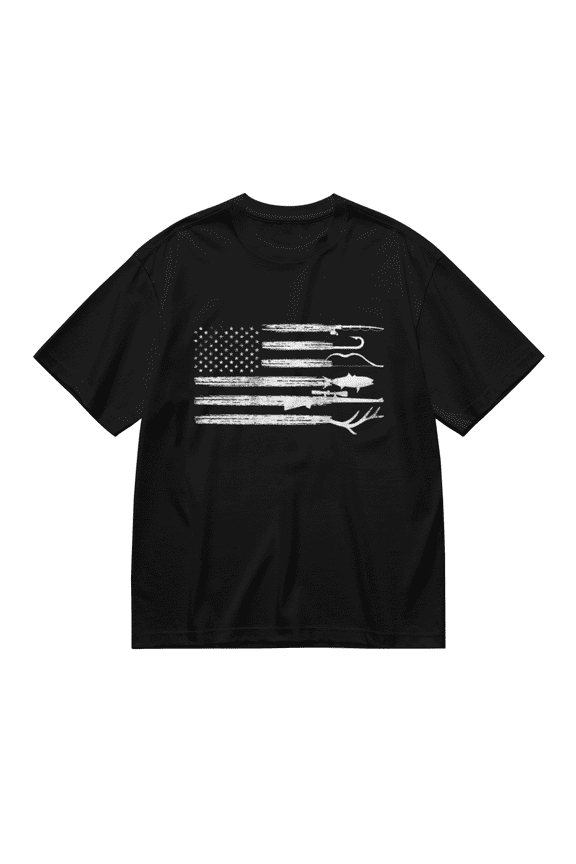 Men's Hunting Fishing Shirt USA Flag Nature Camo Shirt Father Gift Ideas Patriotic Tee, Black S-6XL