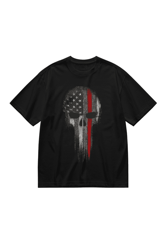 Tees American Patriotism USA Flag Skull Men's T-Shirt, Black S-6XL