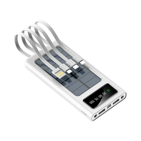 JTNeq Solar Power Bank with Integrated Cable, 20000mAh Capacity, and LED Light for Camping and Travel