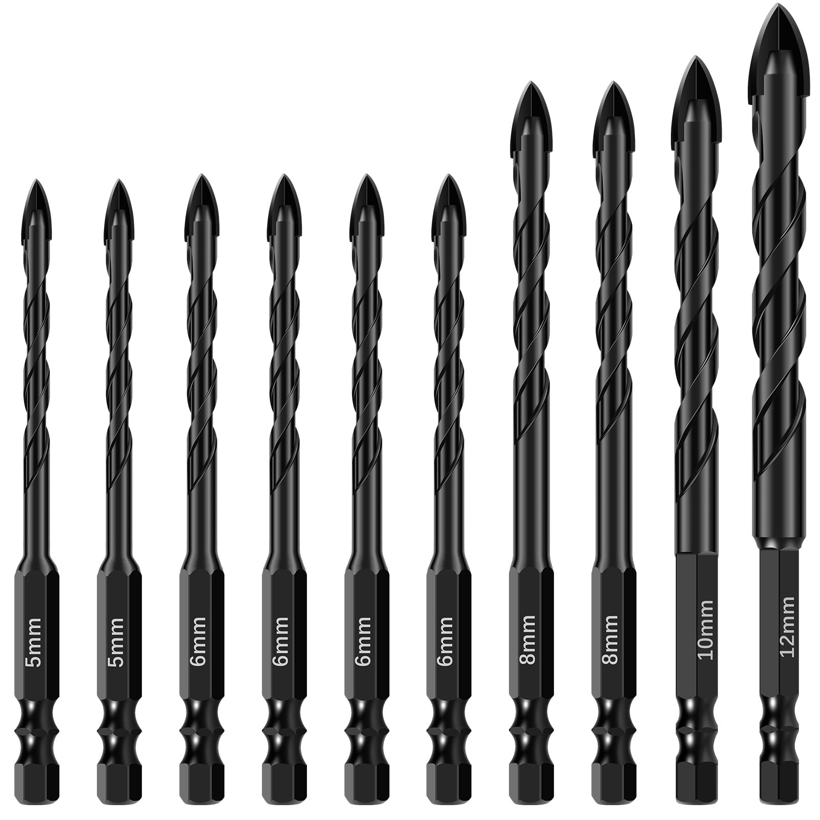 JTNero 10Pcs Masonry Drill Bit Set Concrete Drill Bit Set Carbide with