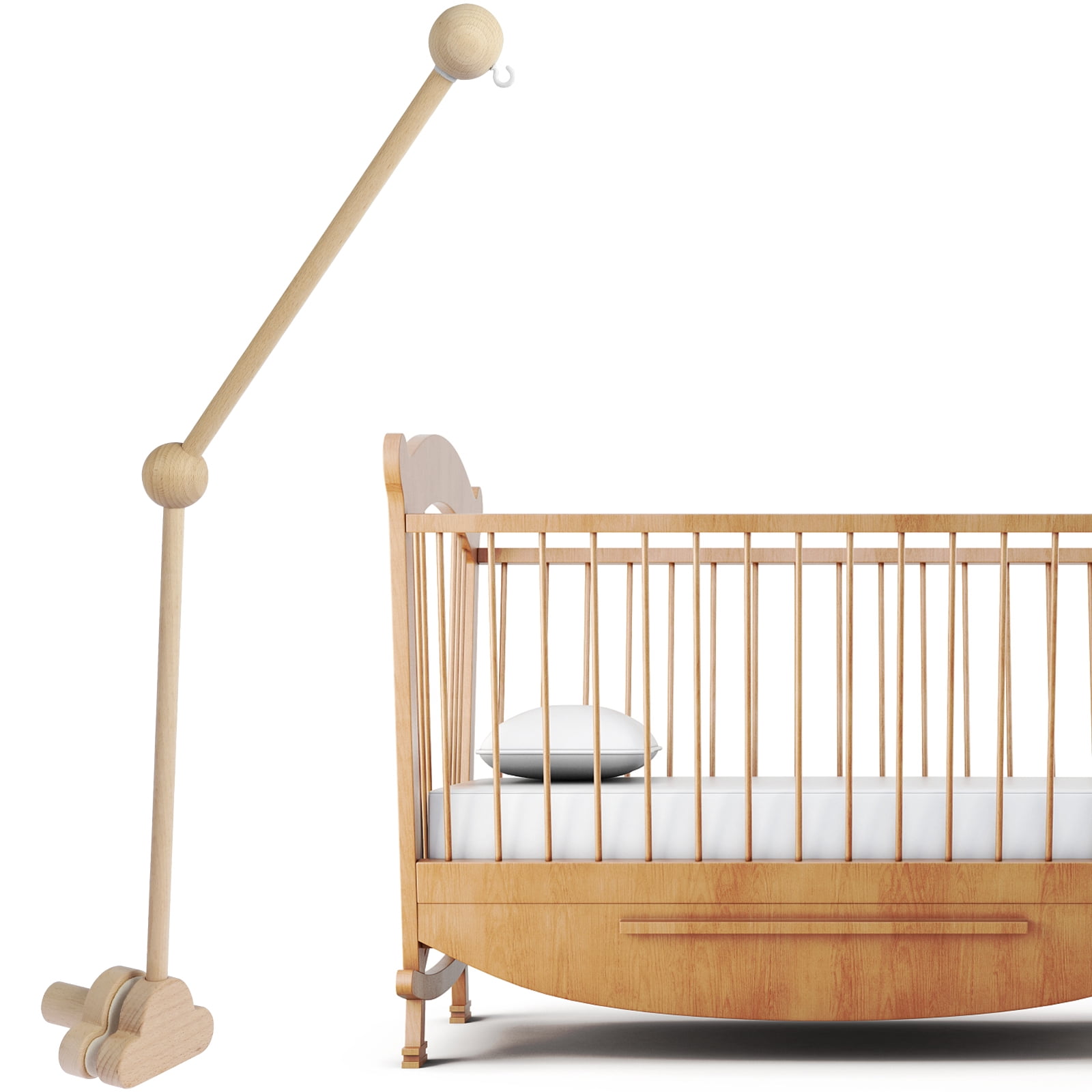 Baby Crib Mobile Arm - Wooden Baby Mobile Crib Holder Height Adjustable for  Hanging Baby Crib Attachment for Nursery Decor