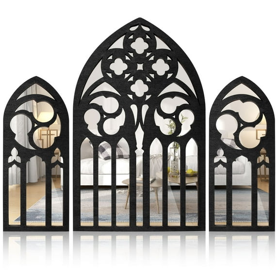 JTNero 3Pcs Wall Arch Mirrors Set Gothic Wall Mirror Decor Cathedral Arched Mirror Decor Decorative Arched Wall Mirror for Living Room Bedroom Entryway Bathroom Vanity
