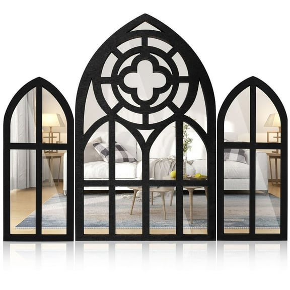 JTNero 3Pcs Wall Arch Mirrors Set Gothic Wall Mirror Decor Cathedral Arched Mirror Decor Decorative Arched Wall Mirror for Living Room Bedroom Entryway Bathroom Vanity