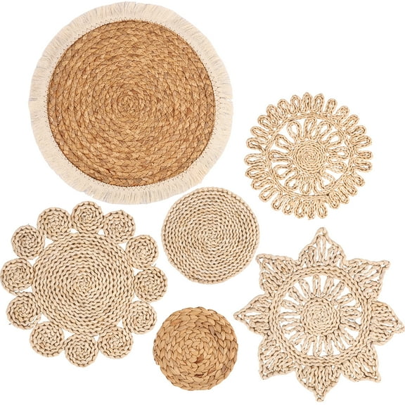 JTNero 6Pcs Hanging Woven Wall Basket Set Handcrafted Corn Husk Baskets Decorative Woven Basket Wall Decor for Living Room Bedroom