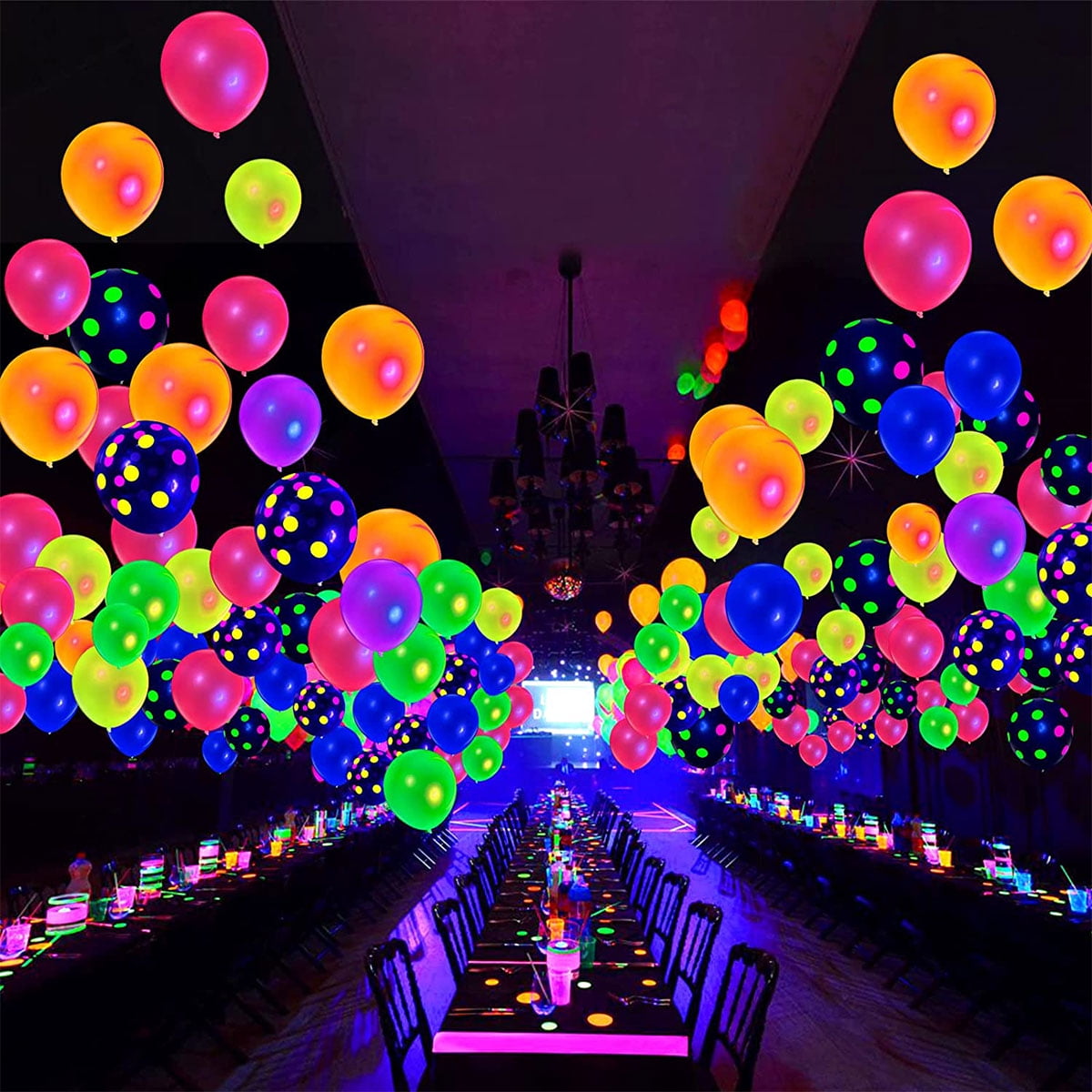 JTNero 90PCS Neon Balloons,12” UV Neon Glow Balloons Reusable Polka Dot  Blacklight Balloons for Birthday Party 