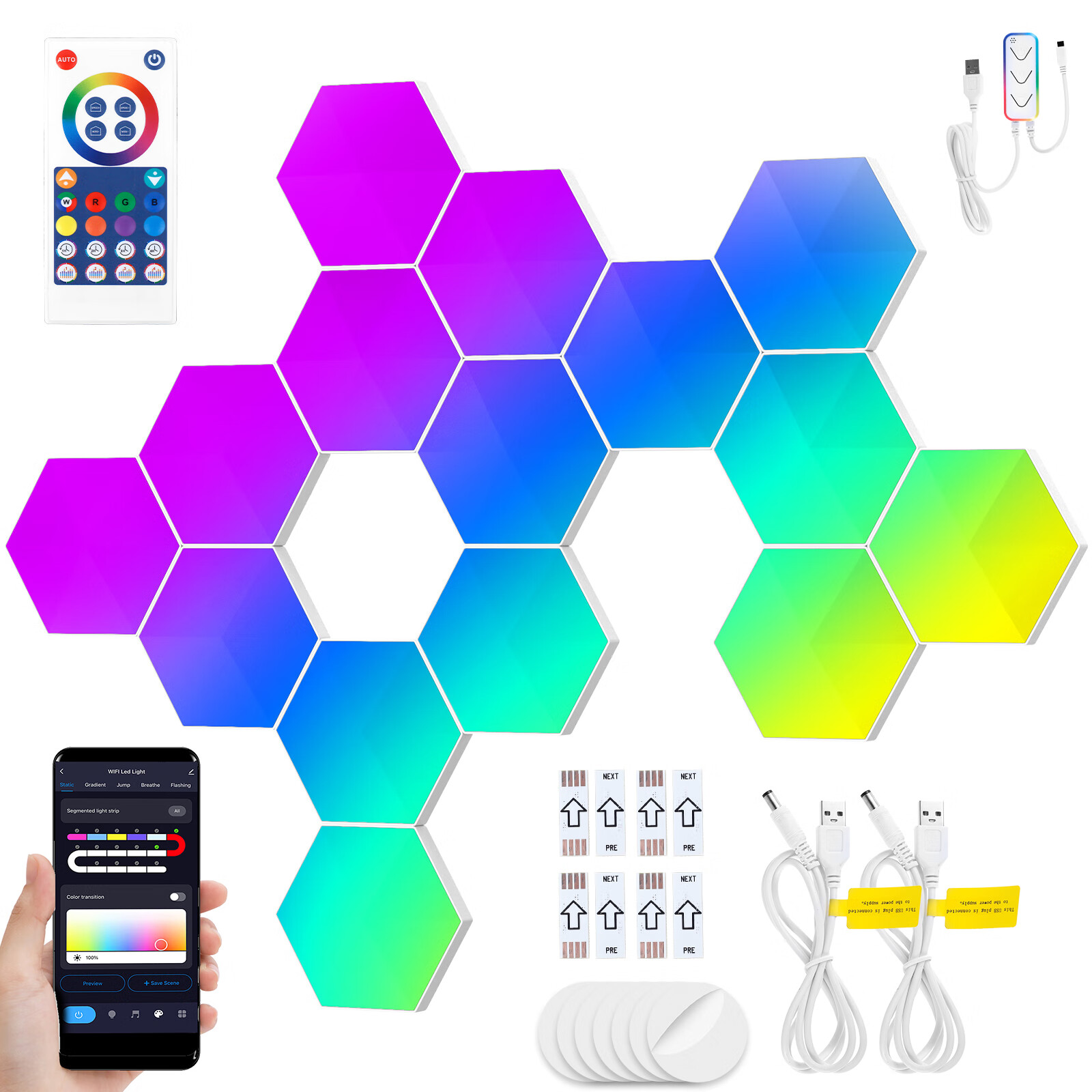 JTNero LED Hexagon Lights Fun DIY LED Hexagon Wall Light Music Sync APP