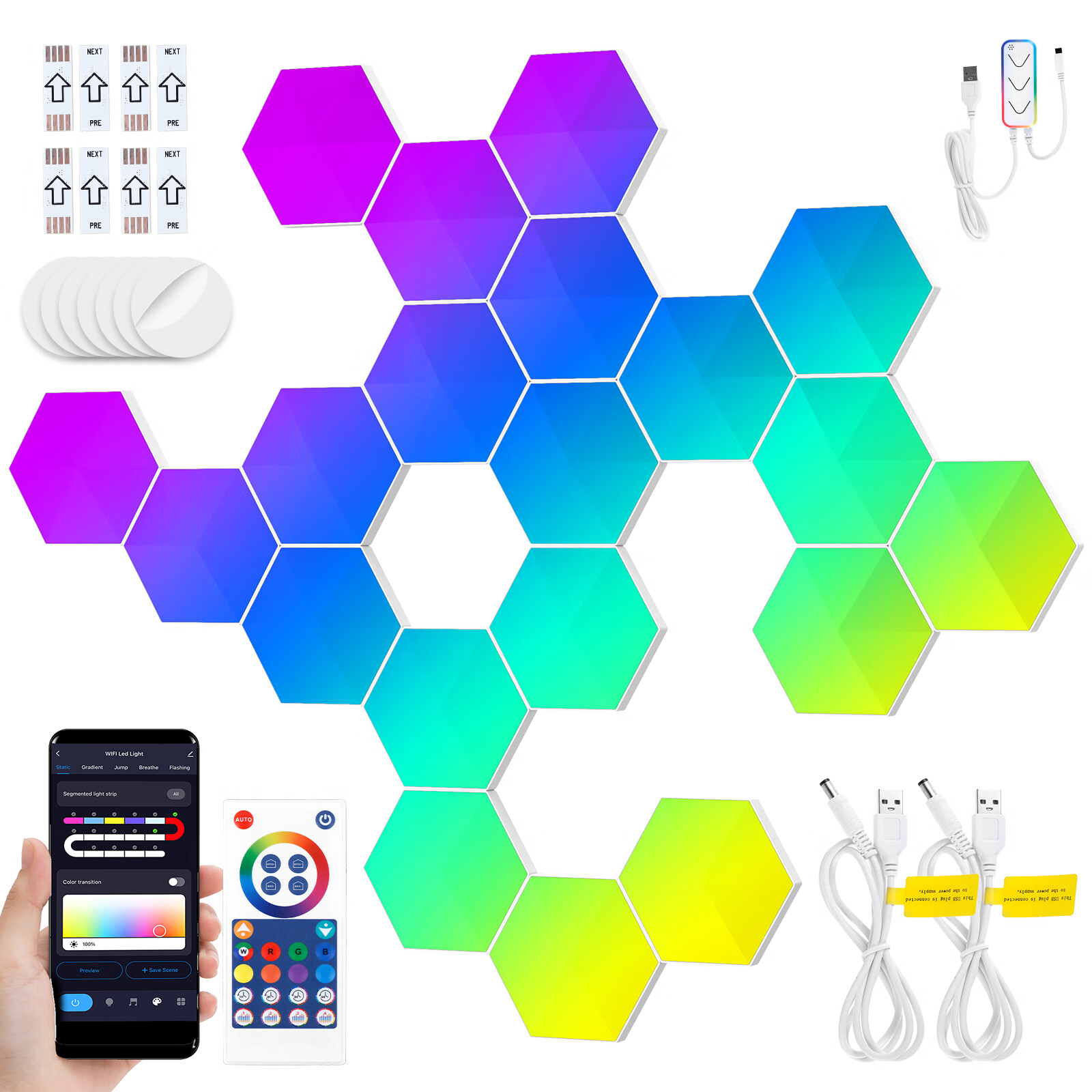JTNero LED Hexagon Lights Fun DIY LED Hexagon Wall Light Music Sync APP