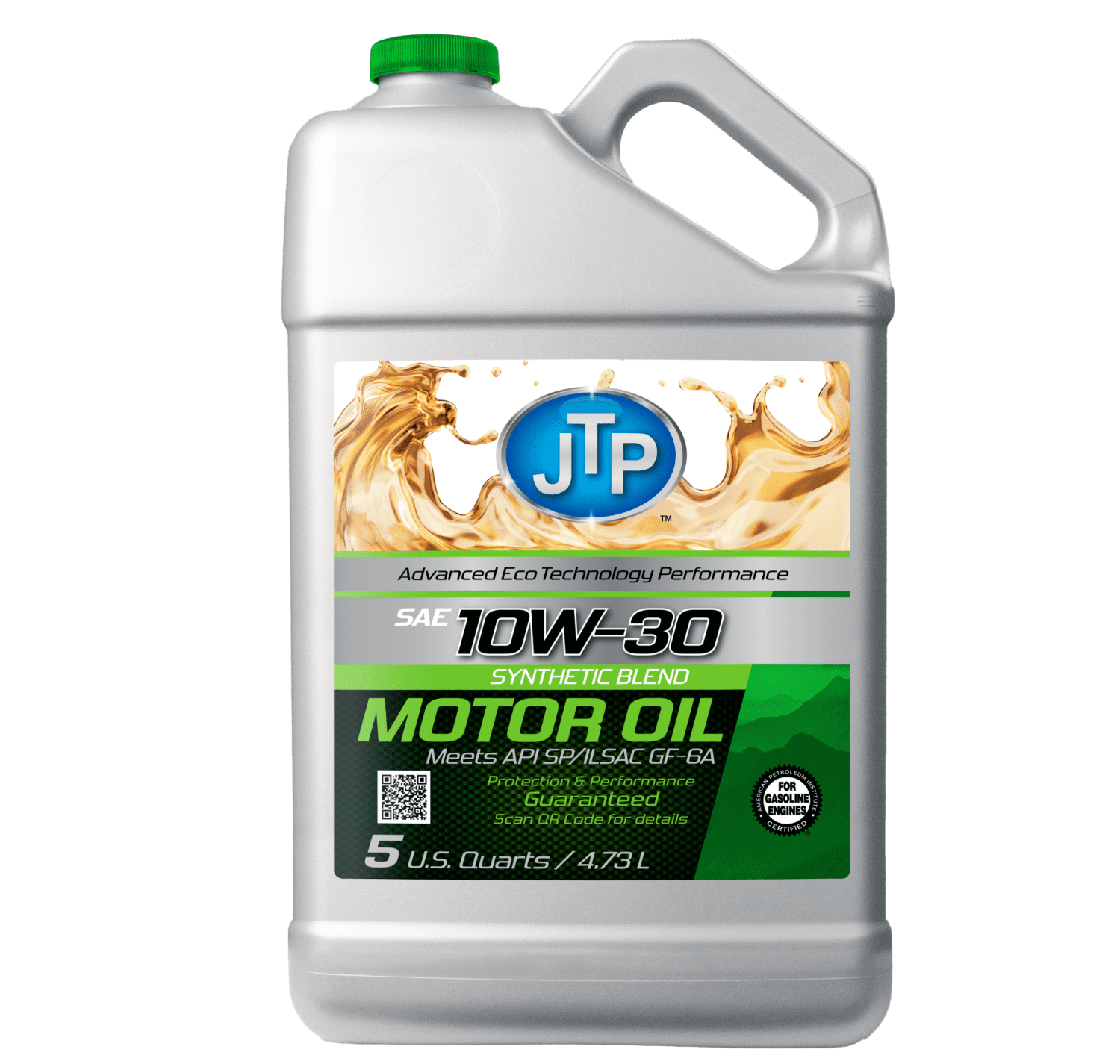 JTP 10W-30 Synthetic Blend Motor Oil Re-Refined for Sustainability Performance and Engine Protection, 5 Quarts