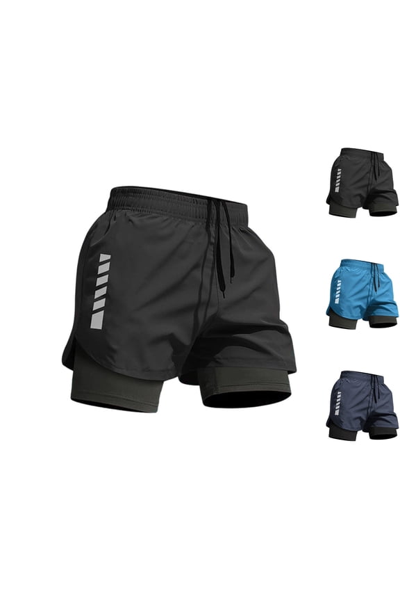 2 in 1 Quick Dry Shorts for Men Two Layer Drawstring Elastic Waist Breathable Trunks Gym Training Beach Water Daily Comfort Bottoms