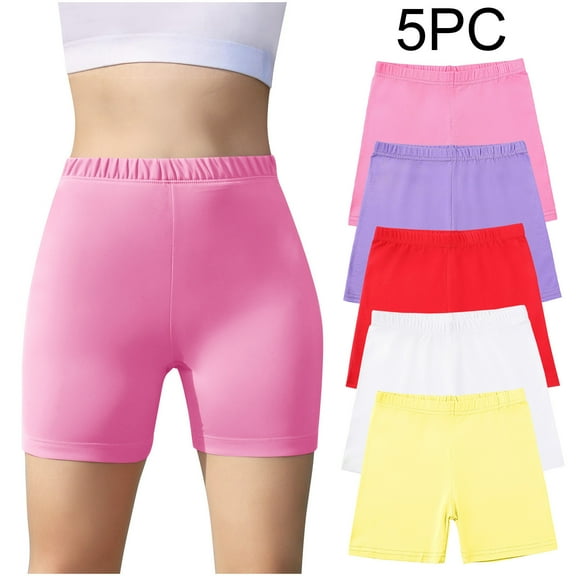 JTSRKL 5 Pack Cotton Girls Bike Shorts Lightweight Quick Dry Summer Elastic Waist Soft Comfortable Short Leggings Cartwheel Under Dress Dance Shorts Multicolor#05 7-8 Years