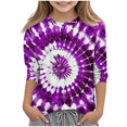thumbnail image 1 of JTSRKL Bleached T-Shirts for Kids Girls Cute 3/4 Length Sleeve Tie Dye Gradient Color Print Basic Crewneck Pullover Tops Loose Fit Casual Tunic Blouse Purple#01 3-4 Years, 1 of 5