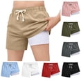 thumbnail image 1 of JTSRKL Boys 2 in 1 Beach Shorts Lightweight Summer Cotton Linen Elastic Waist Drawstring Board Shorts Kids Short Pant with Pockets Pink 14-15 Years, 1 of 9