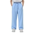 thumbnail image 1 of JTSRKL Boys Casual Pants Fleece Sweatpants Lightweight Open Bottom Lounge Pants Loose Drawstring Elastic Waist Jogger Pants with Pockets Light Blue 9-10 Years, 1 of 6