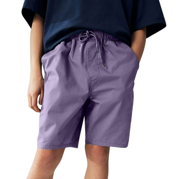 JTSRKL Boys Cotton Shorts Loose Fit Summer Pull On Elastic Drawstring Casual Kids School Uniform Shorts Outfits with Pockets Purple 3-4 Years
