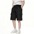thumbnail image 1 of JTSRKL Boys Girls Cargo Shorts Loose Lightweight Casual Solid Drawstring Long Bermuda Shorts Knee Length Wide Leg Short Pants with Pockets Black 7-8 Years, 1 of 6